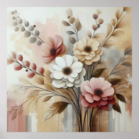 Poster moderne Fleurs Beige-Rose 27 (Devant)