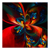 Moderne Floral Abstrait Art Orange Bleu Motif #14