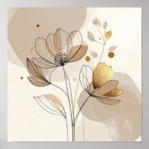 Moderne Florale en Or Minimaliste : Art de Ligne A