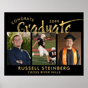 Poster Moderne Graduate 3 Photos Or Brush Typographie