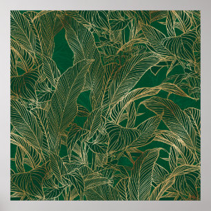 Poster Moderne Green Gold Foliage Plante Design botanique