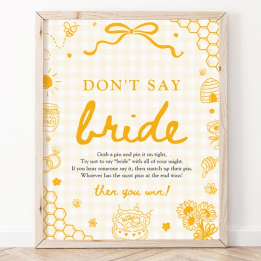 Poster Moderne Jaune Gingham Abeille à Miel Ne Dis Pas La