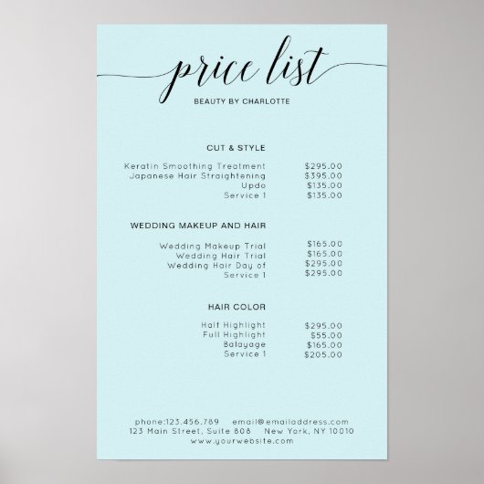 Poster moderne, liste de prix (Devant)