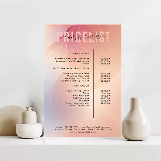 Poster moderne, liste de prix