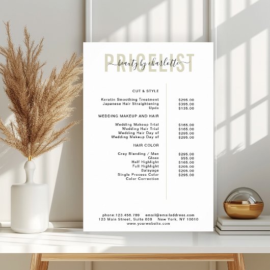 Poster moderne, liste de prix