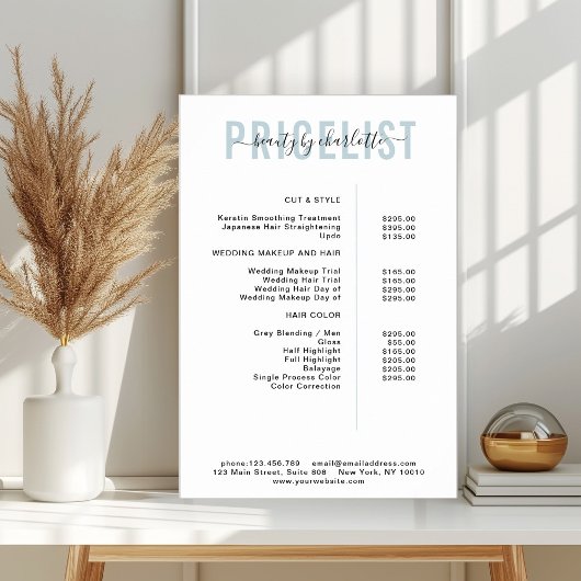 Poster moderne, liste de prix