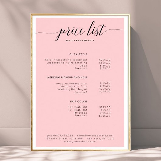 Poster moderne, liste de prix