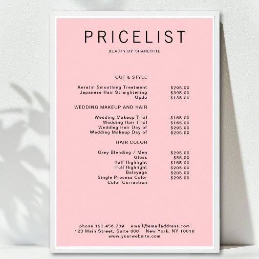 Poster moderne, liste de prix