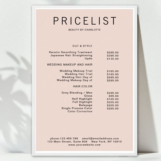 Poster moderne, liste de prix