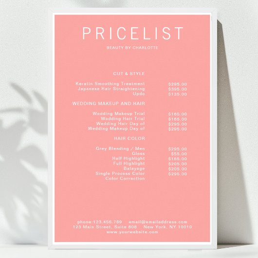 Poster moderne, liste de prix