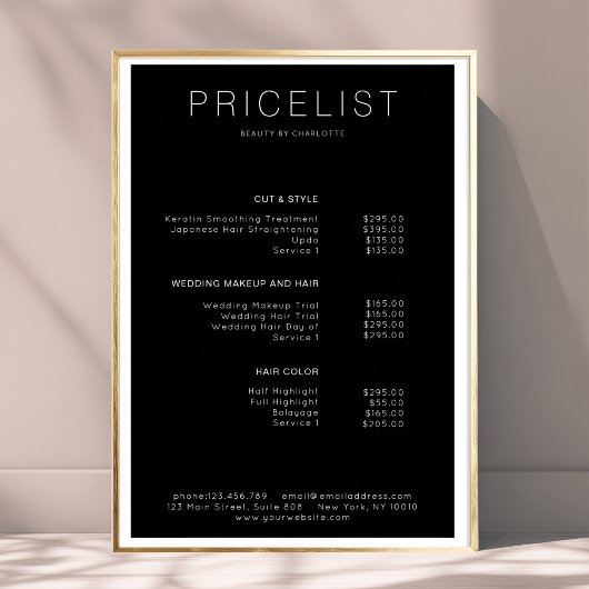 Poster moderne, liste de prix
