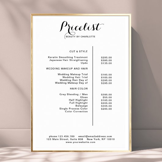 Poster moderne, liste de prix