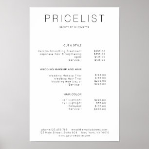 Poster moderne, liste de prix
