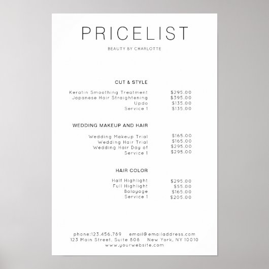 Poster moderne, liste de prix (Devant)