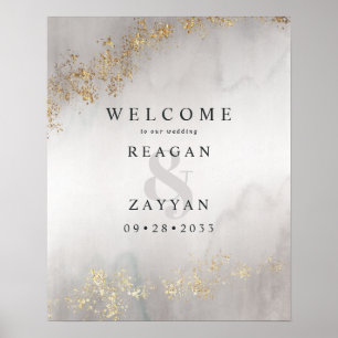 Poster Moderne Luxe Paillettes Dorées Mariage Accueil Gri