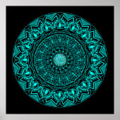 Poster Moderne Mandala Noir Turquoise Élégant (Devant)