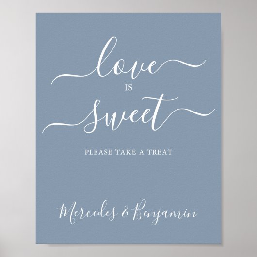 Poster Moderne Mariage Love Sweet Personnalisé Dusty Blue (Devant)