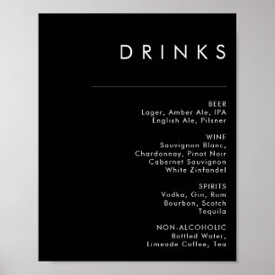 Poster Moderne Minimaliste   Menu des Boissons de Mariage