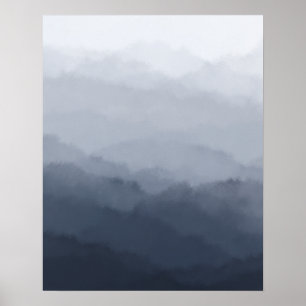 Poster Moderne minimaliste Montagnes Bleues Abstraites