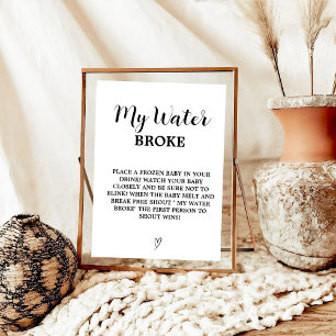 Poster Moderne mon eau cassé Baby Baby shower signe de je