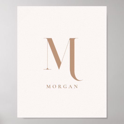Poster Moderne Monogramme Initial Personnalisé Beige Mini (Devant)
