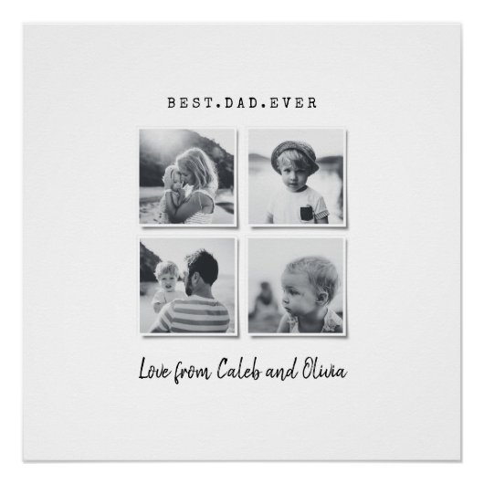 Poster Moderne multi-photo cadeau papa élégant noir blanc (Devant)