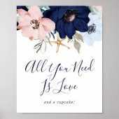 Poster Moderne Nautique | Fleurs Mariage Cupcake Panneau  (Devant)