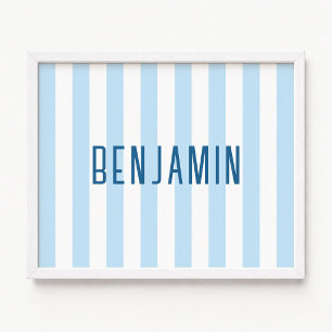 Poster Moderne Nom Rayé Bleu Pâle et Blanc