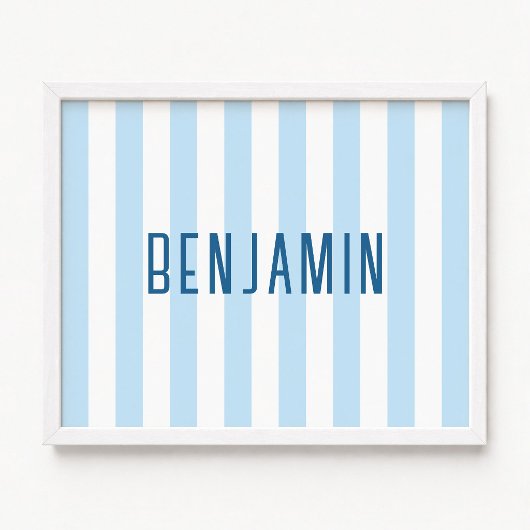Poster Moderne Nom Rayé Bleu Pâle et Blanc