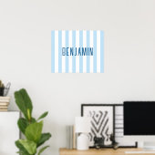 Poster Moderne Nom Rayé Bleu Pâle et Blanc (Bureau à domicile)