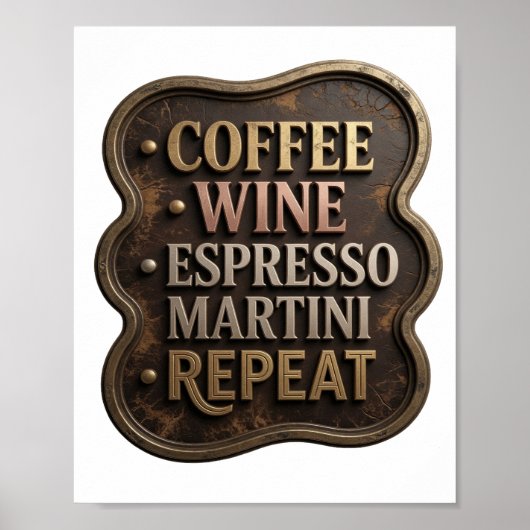 Poster Moderne Or CAFÉ VIN ESPRESSO MARTINI RÉPÉTER (Devant)