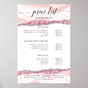 Poster Moderne, paillettes, liste de prix rose-blanc Affi
