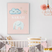 Poster Moderne Pastel Rose & Bleu Nom de l'enfant