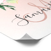 Poster Moderne Pastel Rose & Fleurs Avec Nom (Coin)