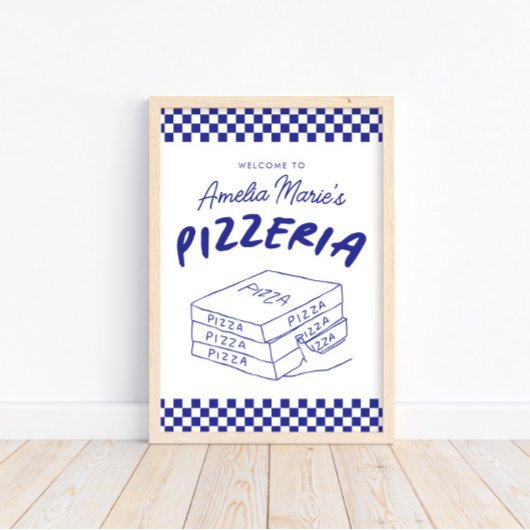 Poster Moderne Retro Bleu Italien Pizzeria Pizza Party
