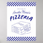Poster Moderne Retro Bleu Italien Pizzeria Pizza Party (Devant)