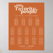 Poster Moderne Retro Orange Mariage 14 Table Seating Char (Devant)