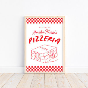 Poster Moderne Retro Rouge Pizzeria Italienne Pizza Party