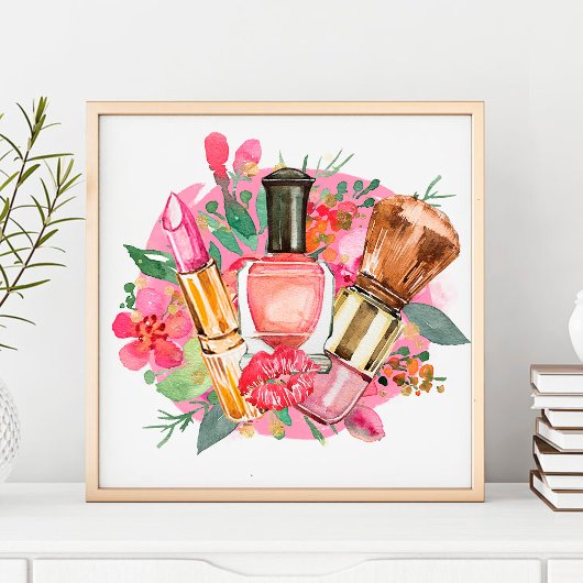 Poster Moderne rose Aquarelle Maquillage Artiste Girly Ch