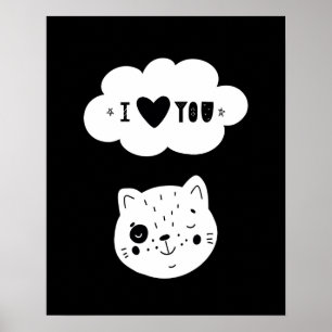 Poster Moderne scandi kitten love you chambre de bébé