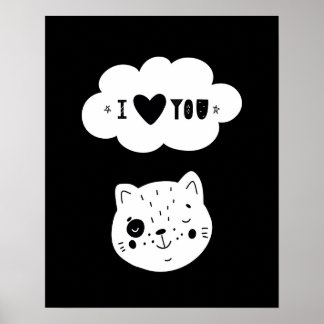 Poster Moderne scandi kitten love you chambre de bébé