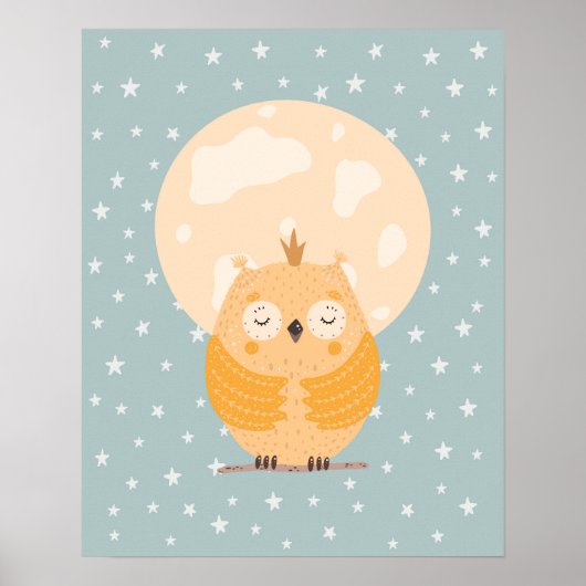 Poster Moderne scandi petite chouette endormie pour la nu (Devant)