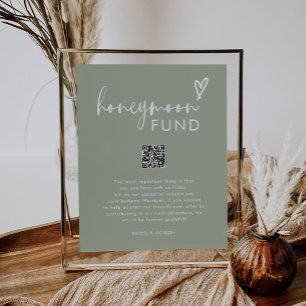 Poster Moderne Script Sage Green QR Mariage Lune de miel 