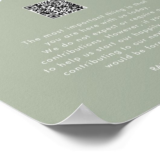 Poster Moderne Script Sage Green QR Mariage Lune de miel (Coin)