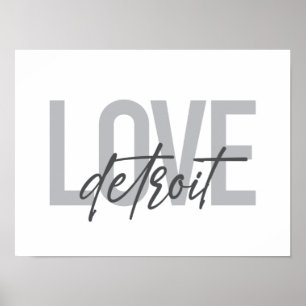 Poster Moderne, simple, cool, design urbain Amour Detroit