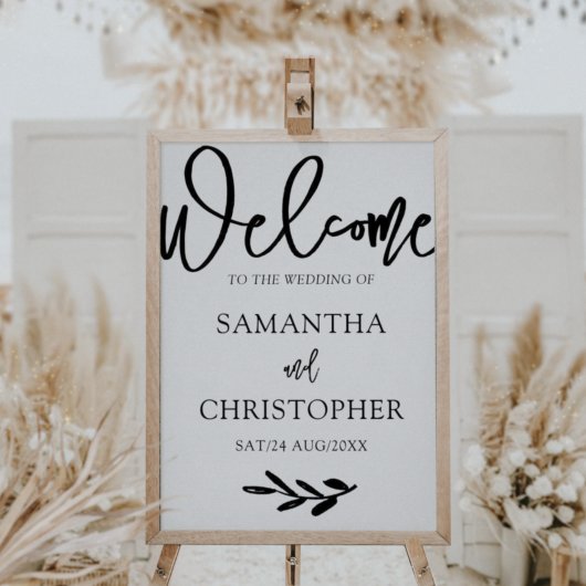 Poster Moderne Simple Mariage Bienvenue Noir & Blanc