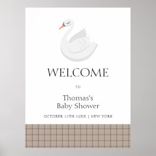 Poster Moderne Swan Plaid En vichy Boy Baby shower Bienve