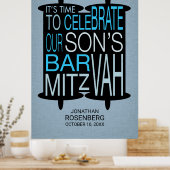 Poster moderne Torah Bar Mitzvah Gris et bleu (Cuisine)