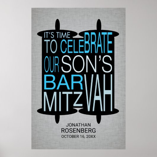 Poster moderne Torah Bar Mitzvah Gris et bleu (Devant)