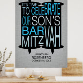 Poster moderne Torah Bar Mitzvah Gris et bleu (Cuisine)